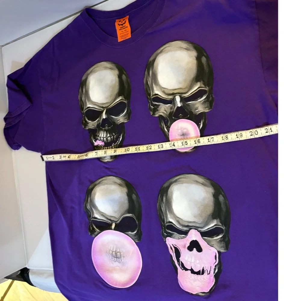 Unique Adult Unisex Happy Halloween Graphic‎ T-Shirt Skull Bubble Gum Purple XL